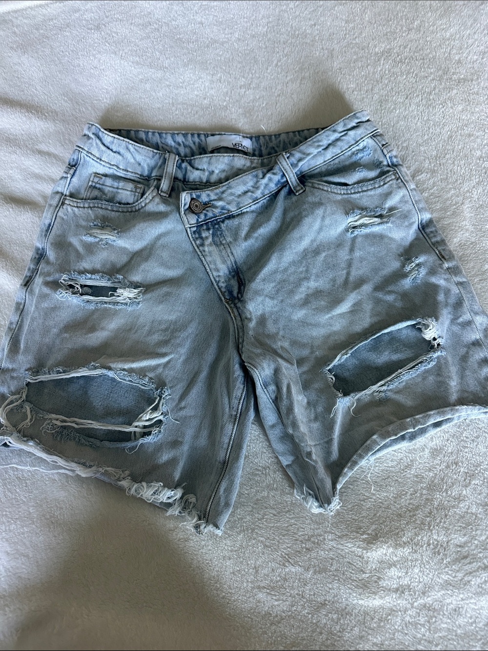 Vervet Light Blue Distressed Denim Shorts